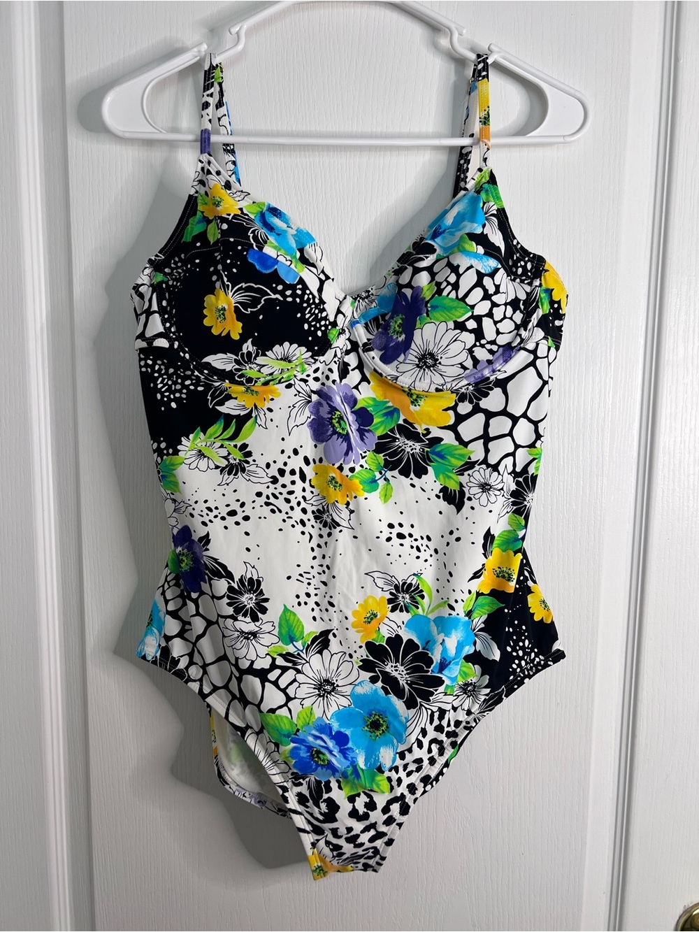 Anne Cole Black One-Piece Swimsuit Floral Print size 14 - Picture 2 of 11